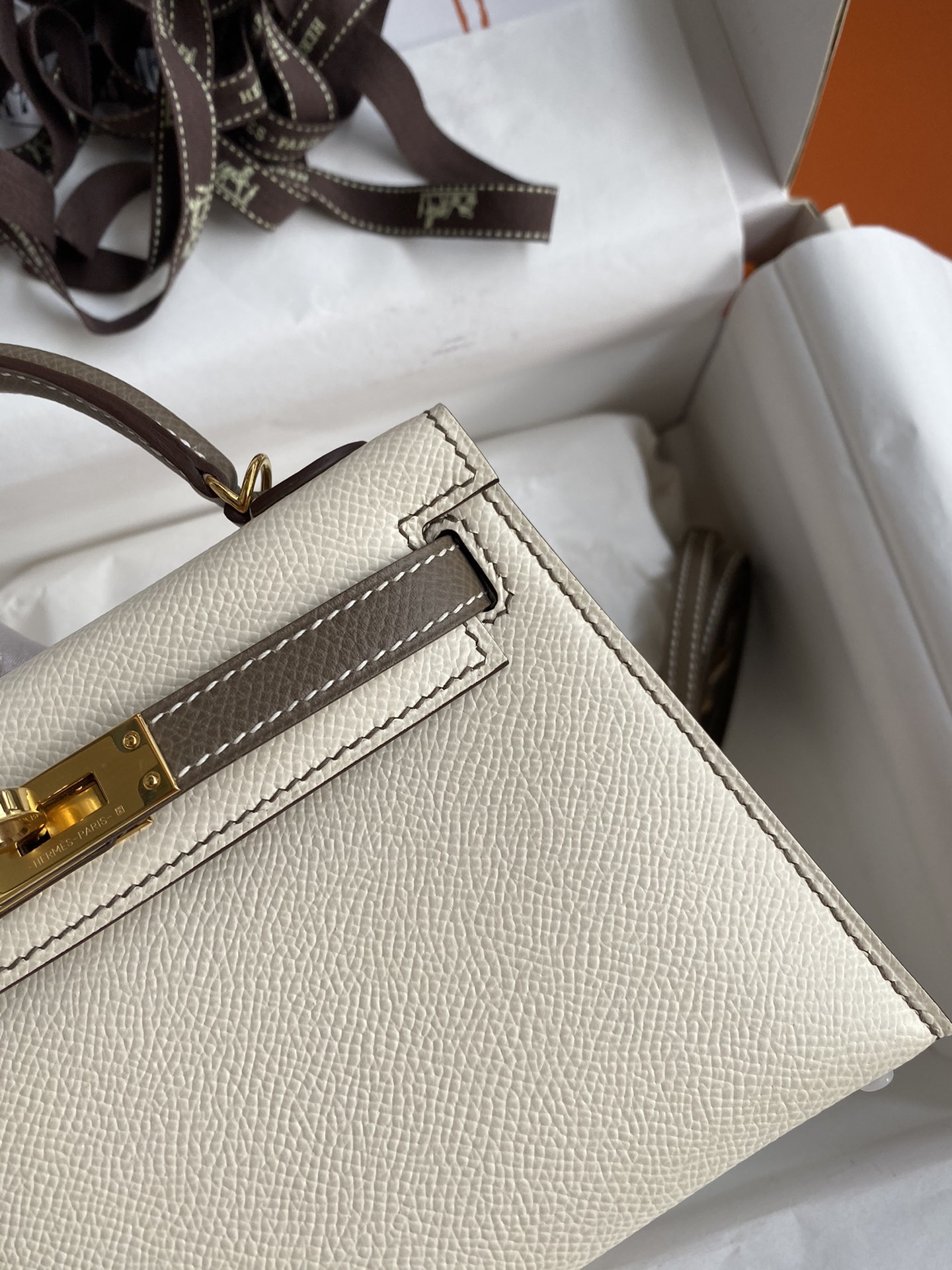 Hermes Kelly Mini II Bag 19CM In White Grey Epsom Leather